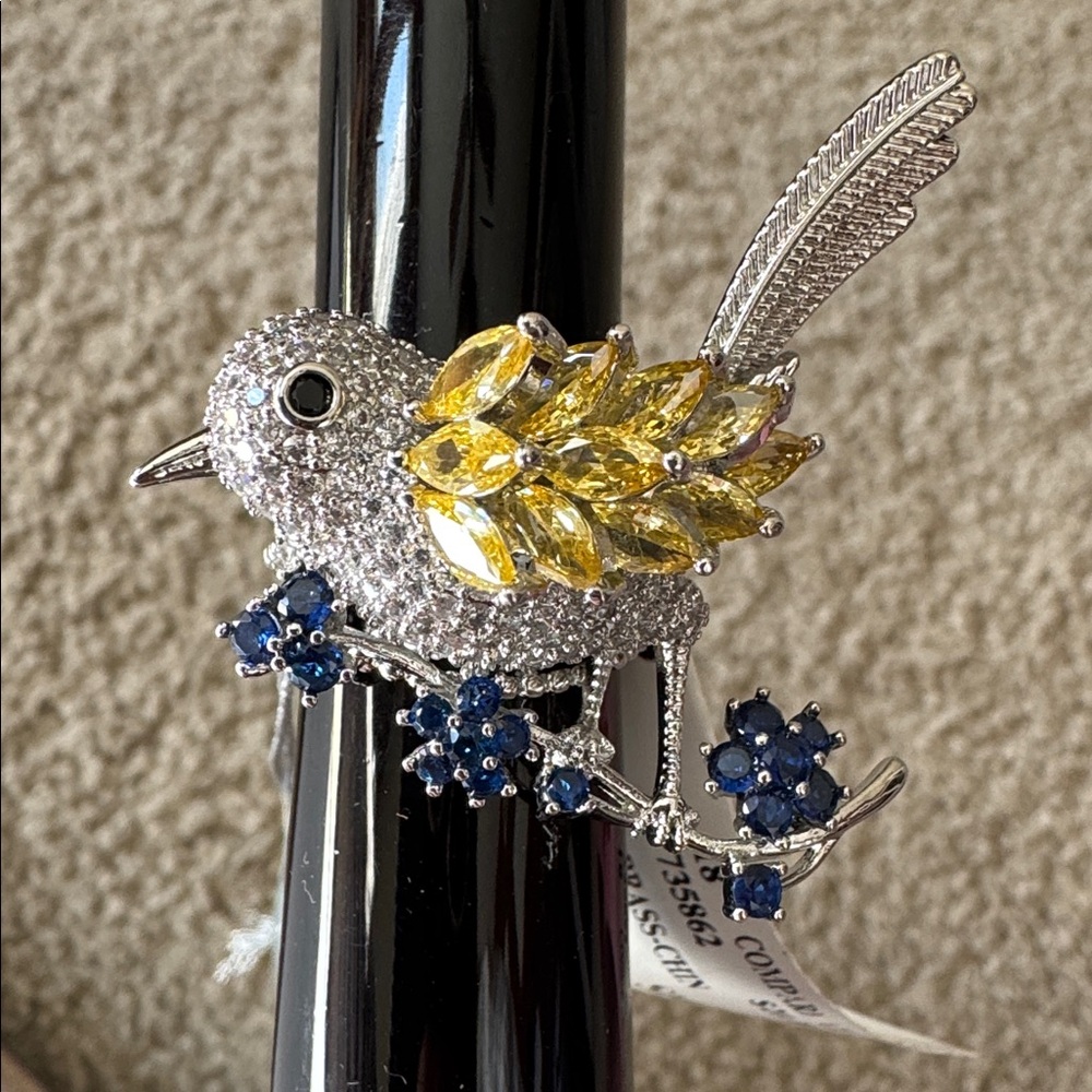 Crystal Bird Ring with Yellow Accents